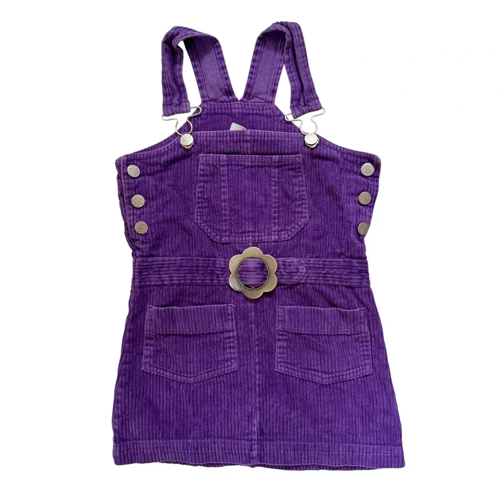 VTG Y2K Overall Dress Size 6 Purple Corduroy Daisy Flower Buckle Retro Style